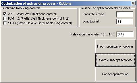 Optimization dialog